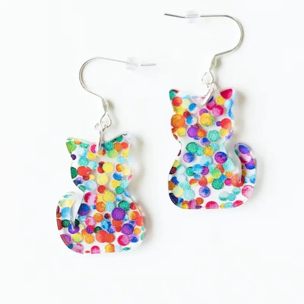 Rainbow Polka Dot Cat Earrings