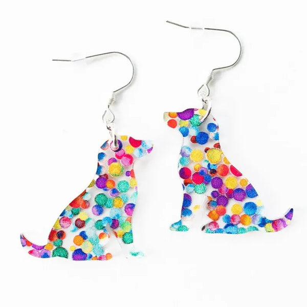 Rainbow Polka Dot Dog Earrings