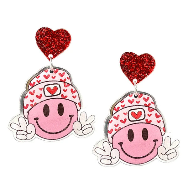 Heart Beanie Smiley Earrings