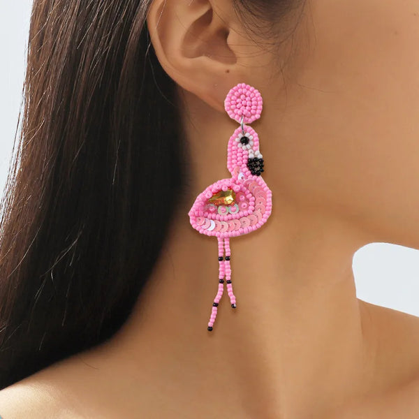 Seed Bead Flamingo Earrings