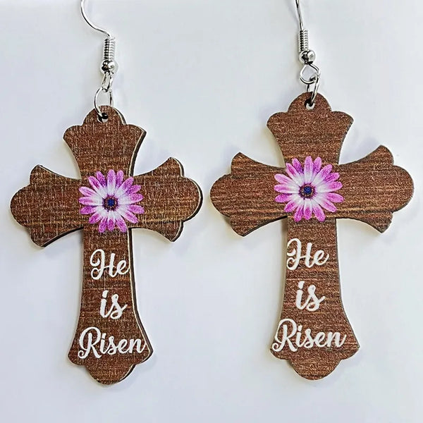 He Is Risen Cross Earrings