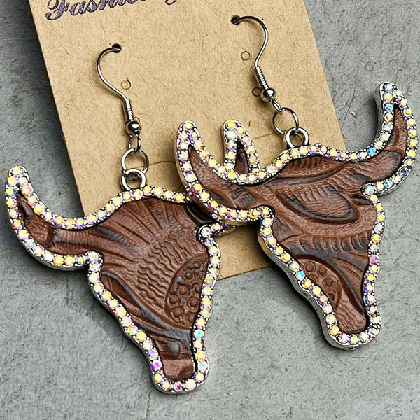 Brown Leather Bull Earrings