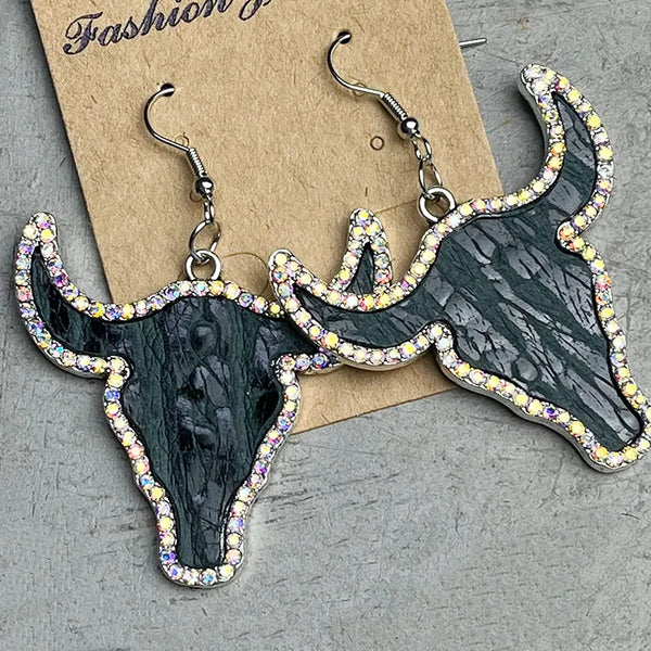 Black Leather Bull Earrings