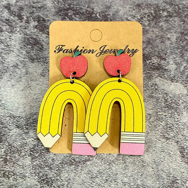 Wooden Rainbow Pencil Earrings