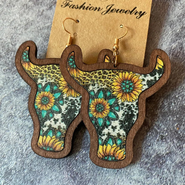 Flower Bull Skull Earrings
