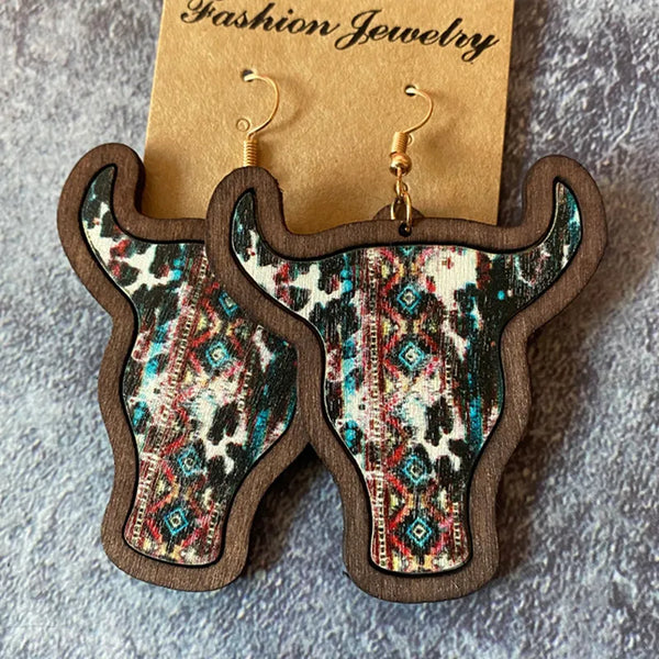 Aztec Bull Skull Earrings