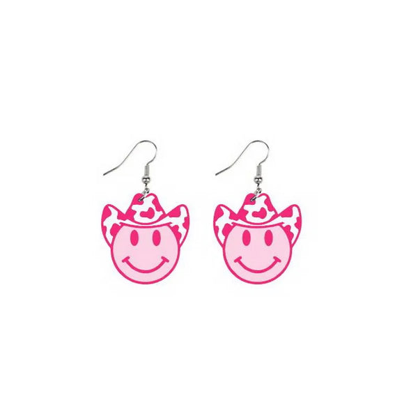Pink Cowboy Smiley Earrings
