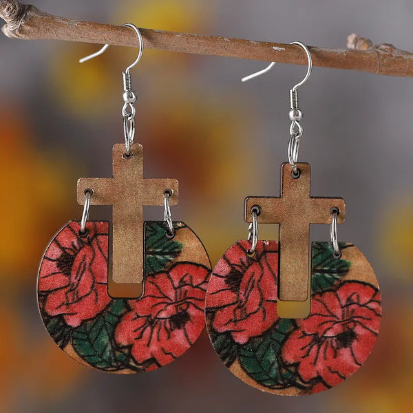 Floral Cross Earrings