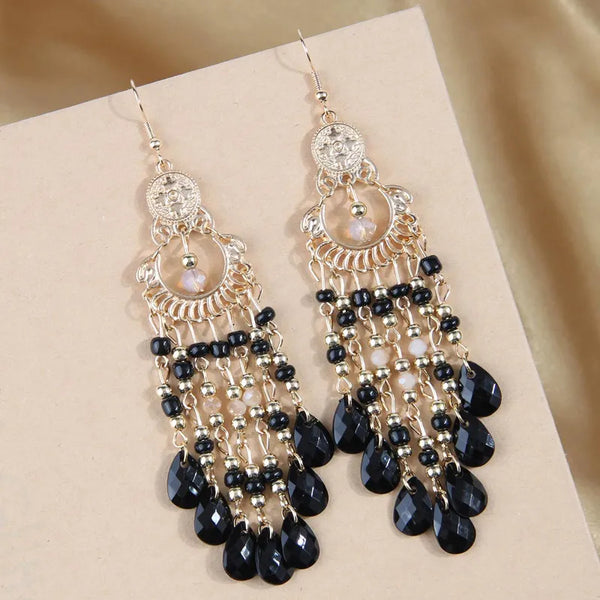 Boho Black Beaded Dangles