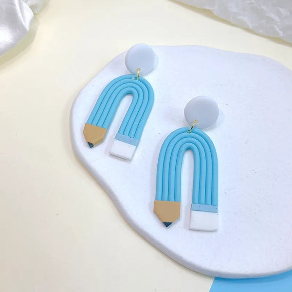 Blue Rainbow Pencil Earrings