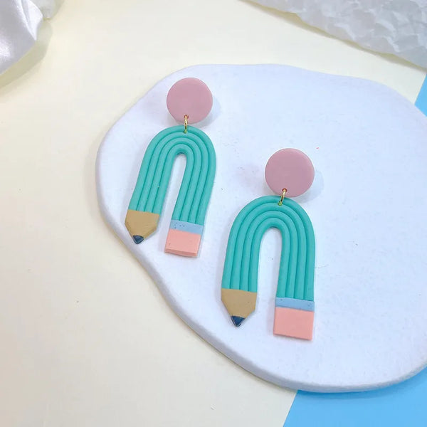 Teal Rainbow Pencil Earrings