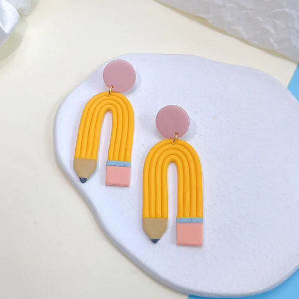 Yellow Rainbow Pencil Earrings