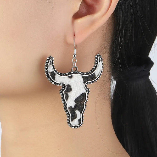 Cowhide Bull Earrings