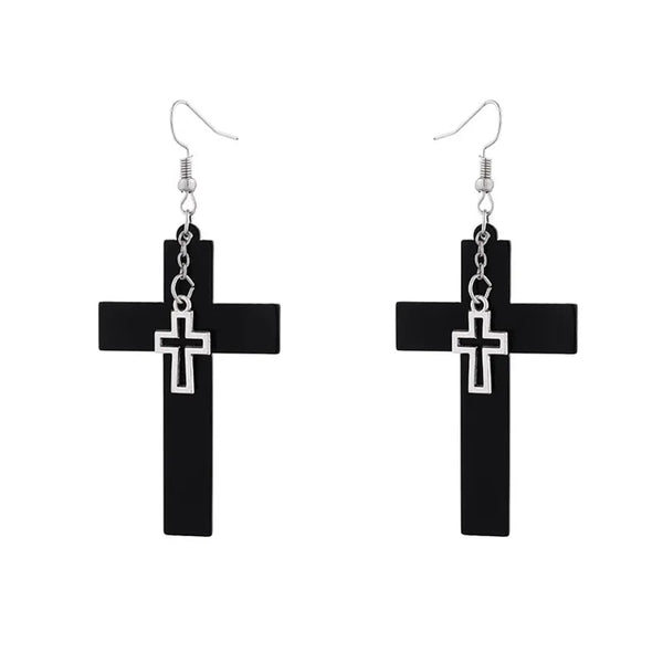 Black Cross Earrings