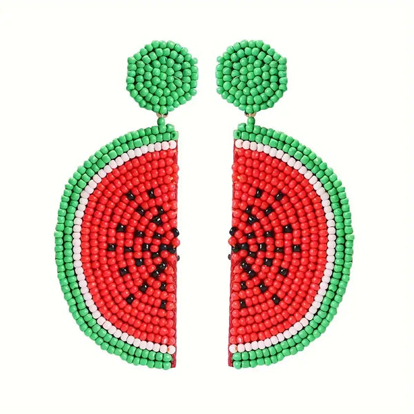 Seed Bead Watermelon Earrings