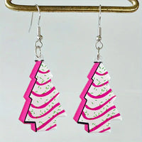 Pink Christmas Tree Earrings