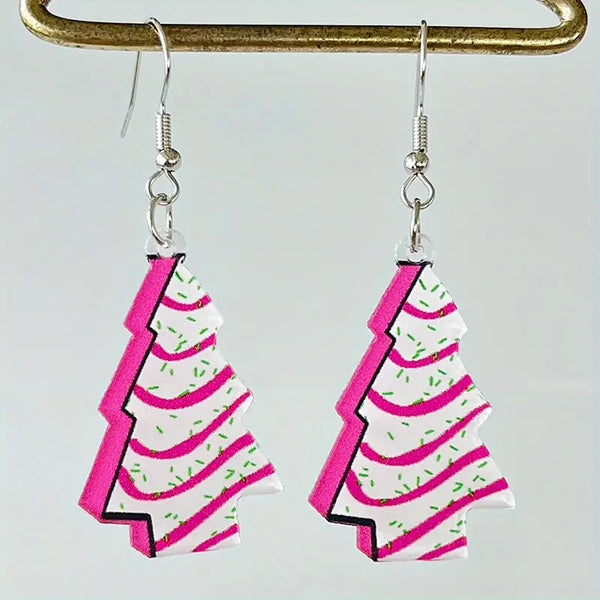 Pink Christmas Tree Earrings