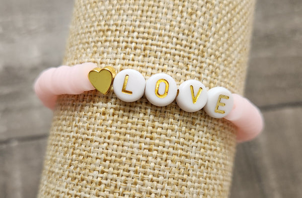 Light Pink & White Love Heishi Bracelet