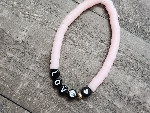 Light Pink & Black Love Heishi Bracelet