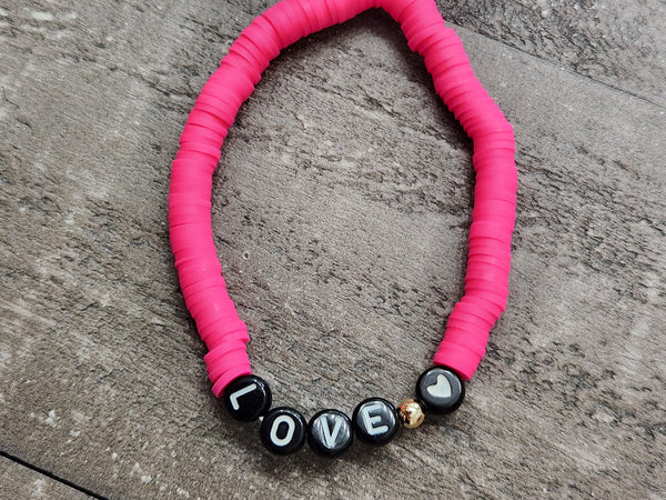 Bright Pink Love Heishi Bracelet