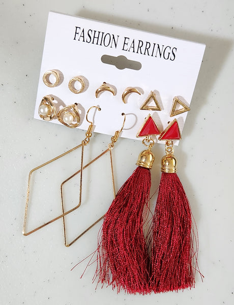 Red Tassel Earring Set