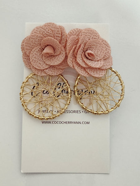 Pink Flower Dreamcatcher Earrings
