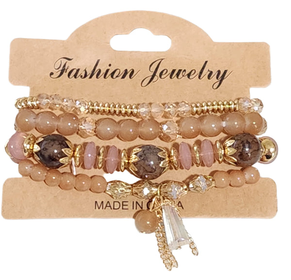 Beige Beaded Bracelet Set