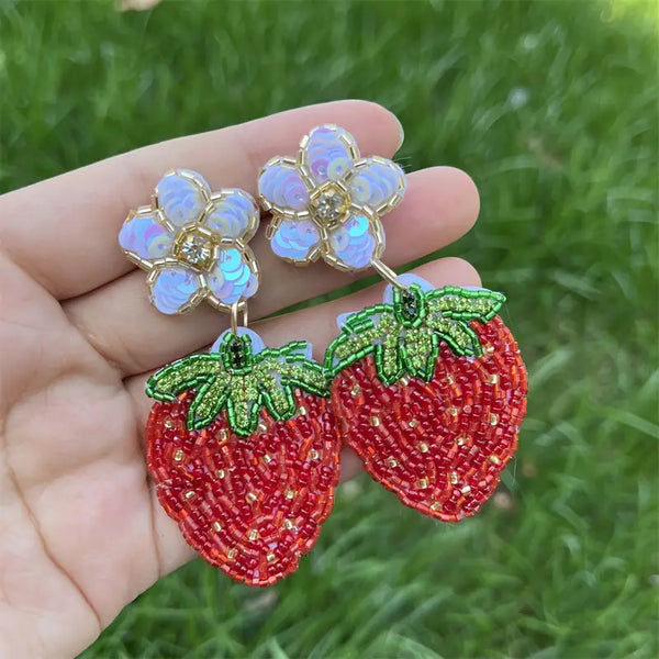 Seed Bead Strawberry Earrings