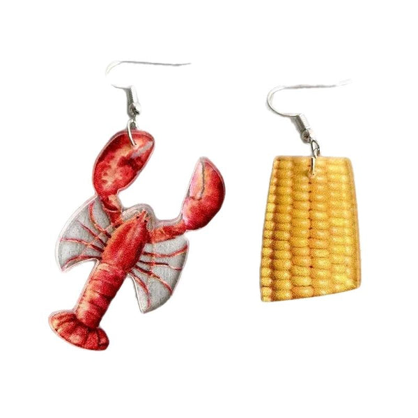 Crawdad Lobster & Corn Earrings