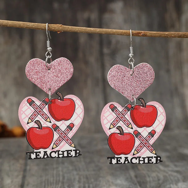 Pink Heart Teacher Earrings