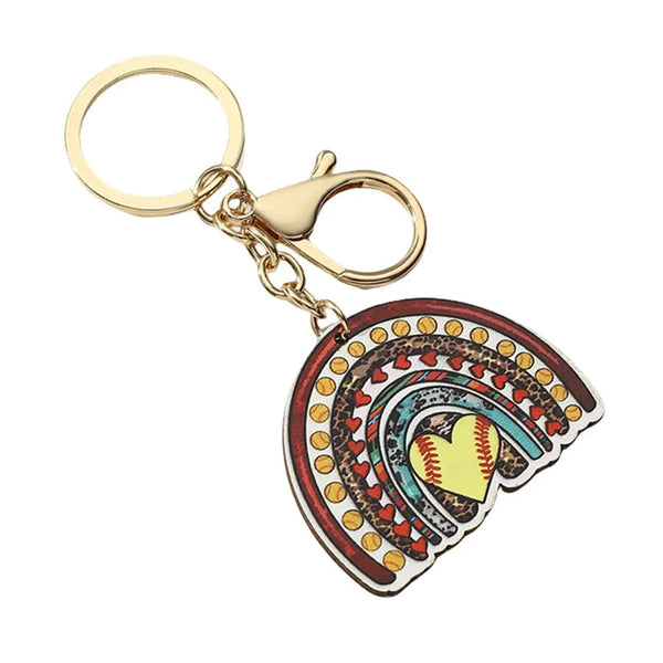 Softball Heart Rainbow Keychain