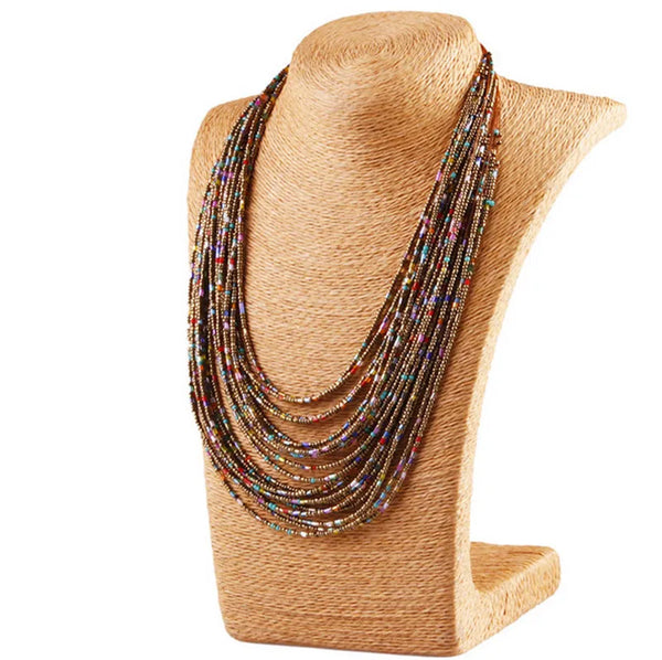 Brown Beaded Layered Necklace
