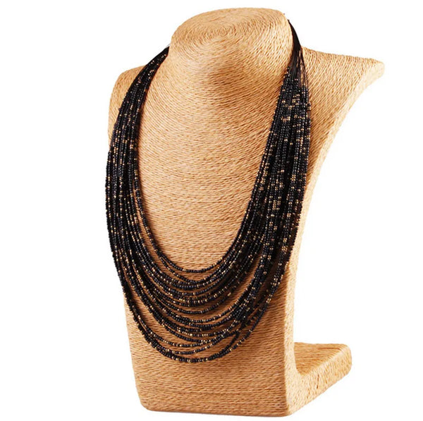 Black Beaded Layered Necklace