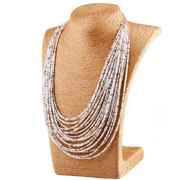 White Beaded Layered Necklace