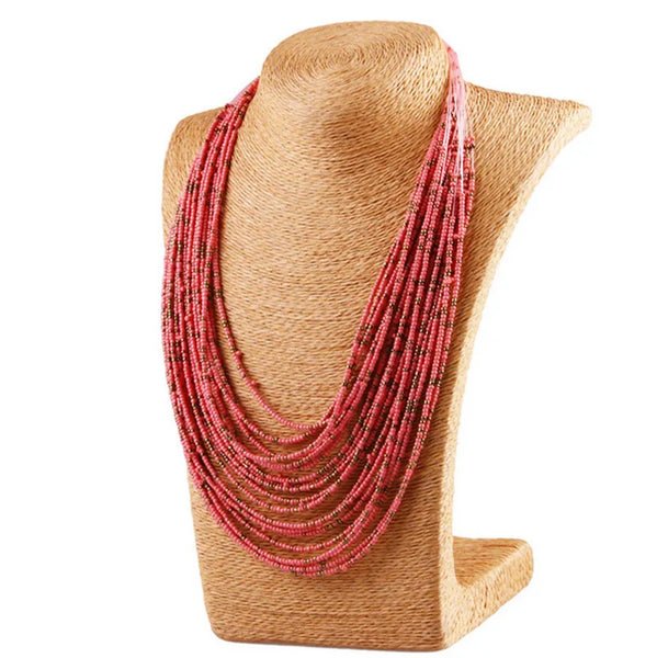 Pink Beaded Layered Necklace