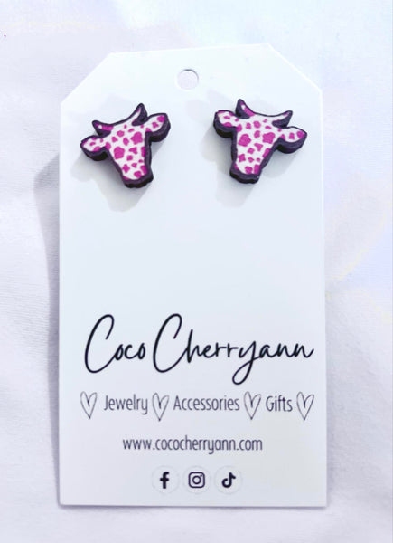 Pink Cow Stud Earrings