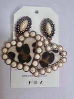 White Leopard Heart Earrings