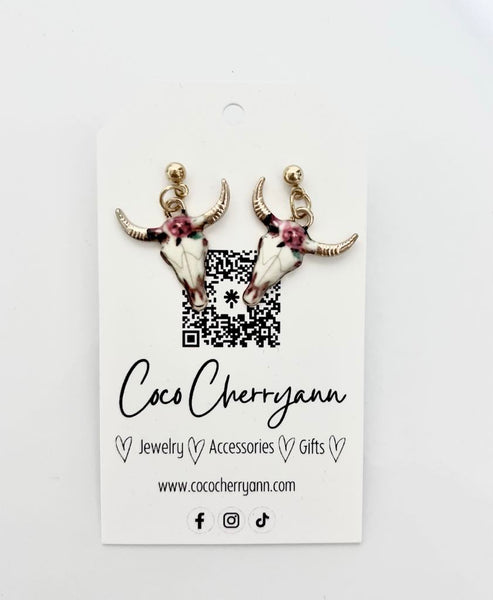 Dainty Bull Skull Earrings