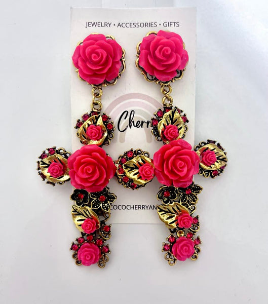 Rose Cross Earrings