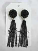 Black Druzy Tassel Earrings
