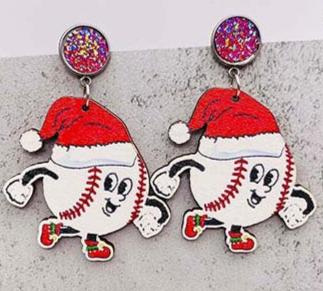 Baseball Santa Earrings