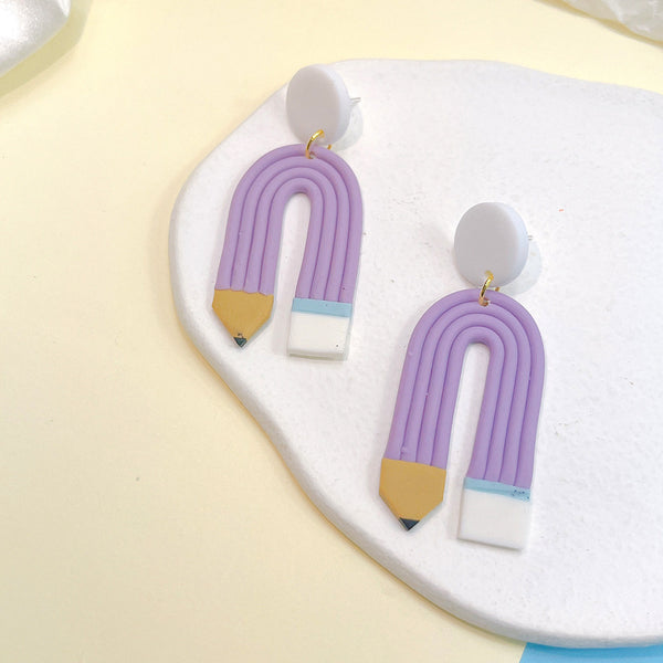 Purple Rainbow Pencil Earrings