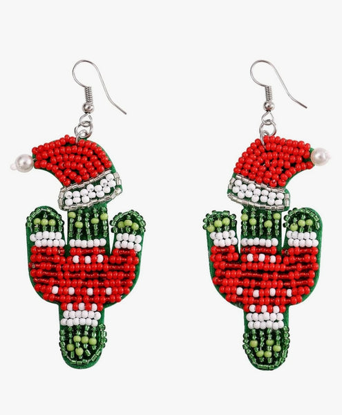 Seed Bead Santa Cactus Earrings