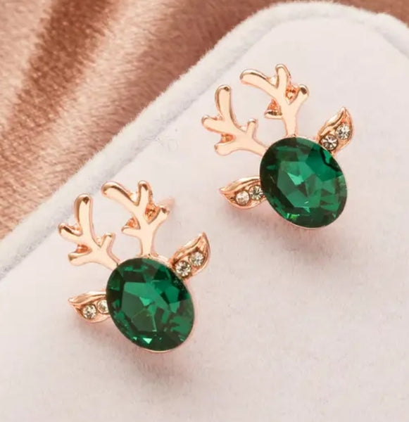 Green Reindeer Earrings