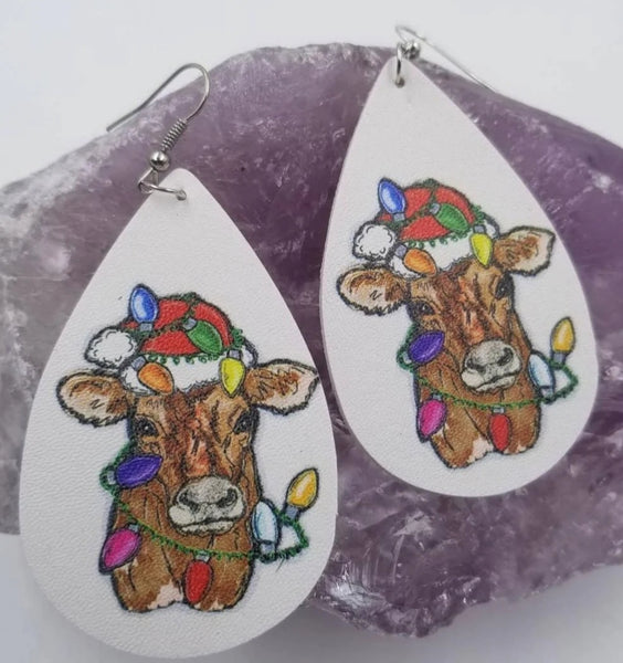 Xmas Light Cow Earrings