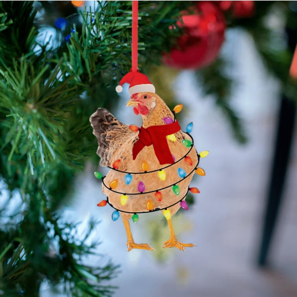 Brown Christmas Chicken Ornament