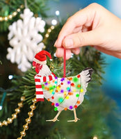White Christmas Chicken Ornament