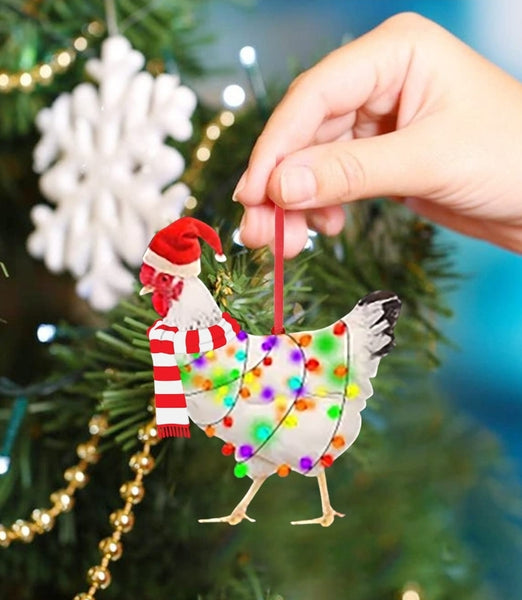 White Christmas Chicken Ornament