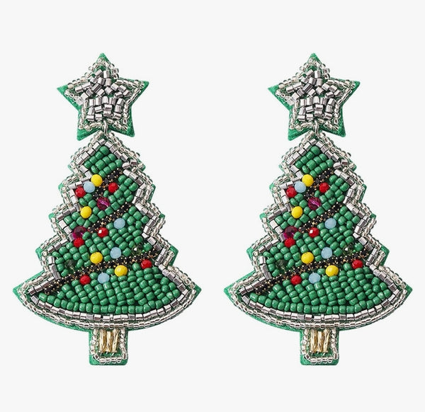 Seed Bead Xmas Tree Earrings
