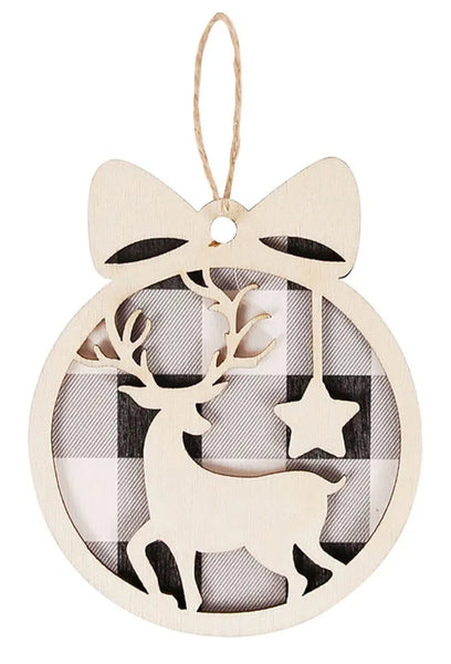 Gray Plaid Reindeer Ornament
